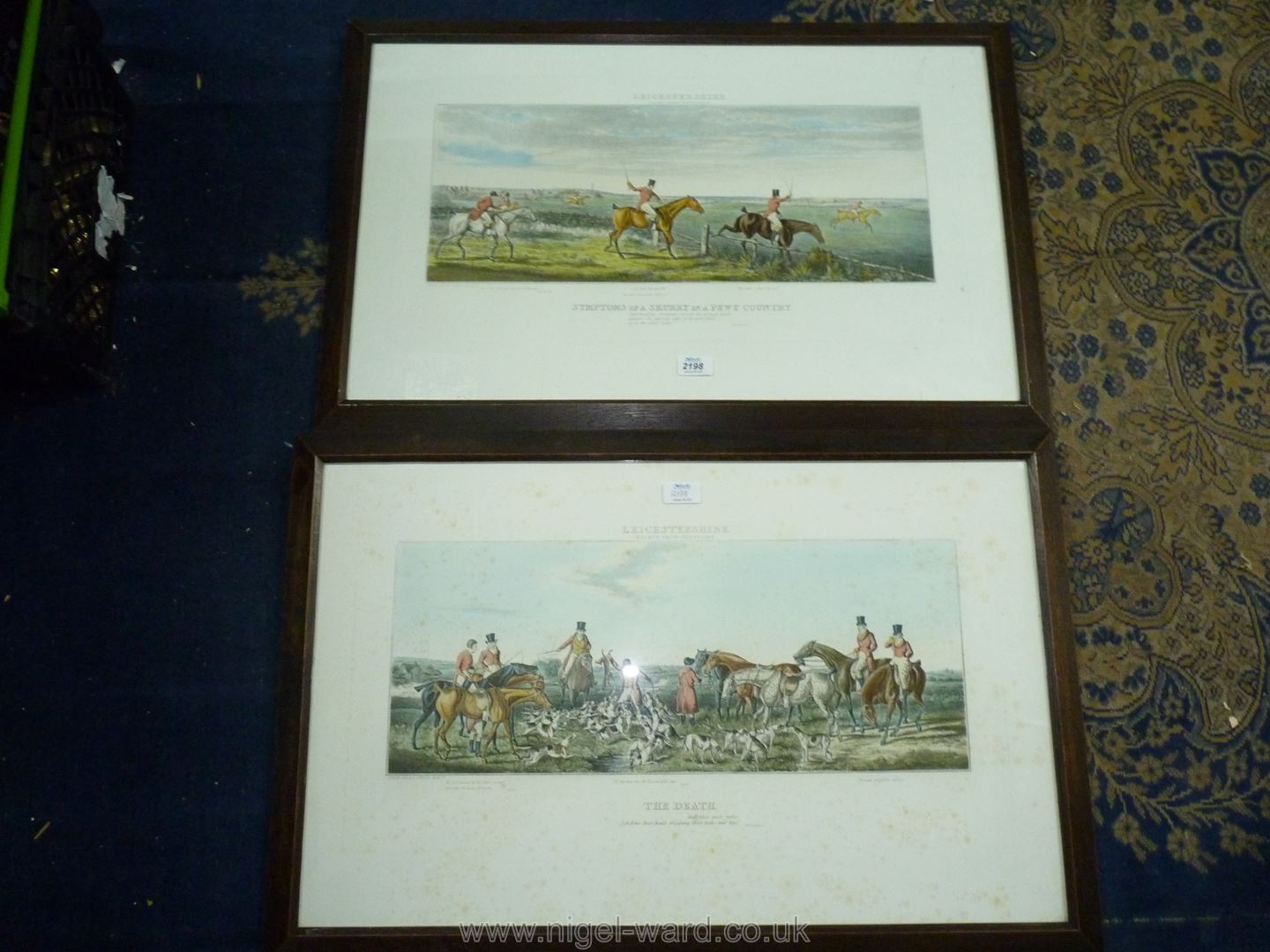 A pair of oak framed hand coloured aquatints of Leicestershire hunting scenes by Sir John Dean Paul. - Image 3 of 7