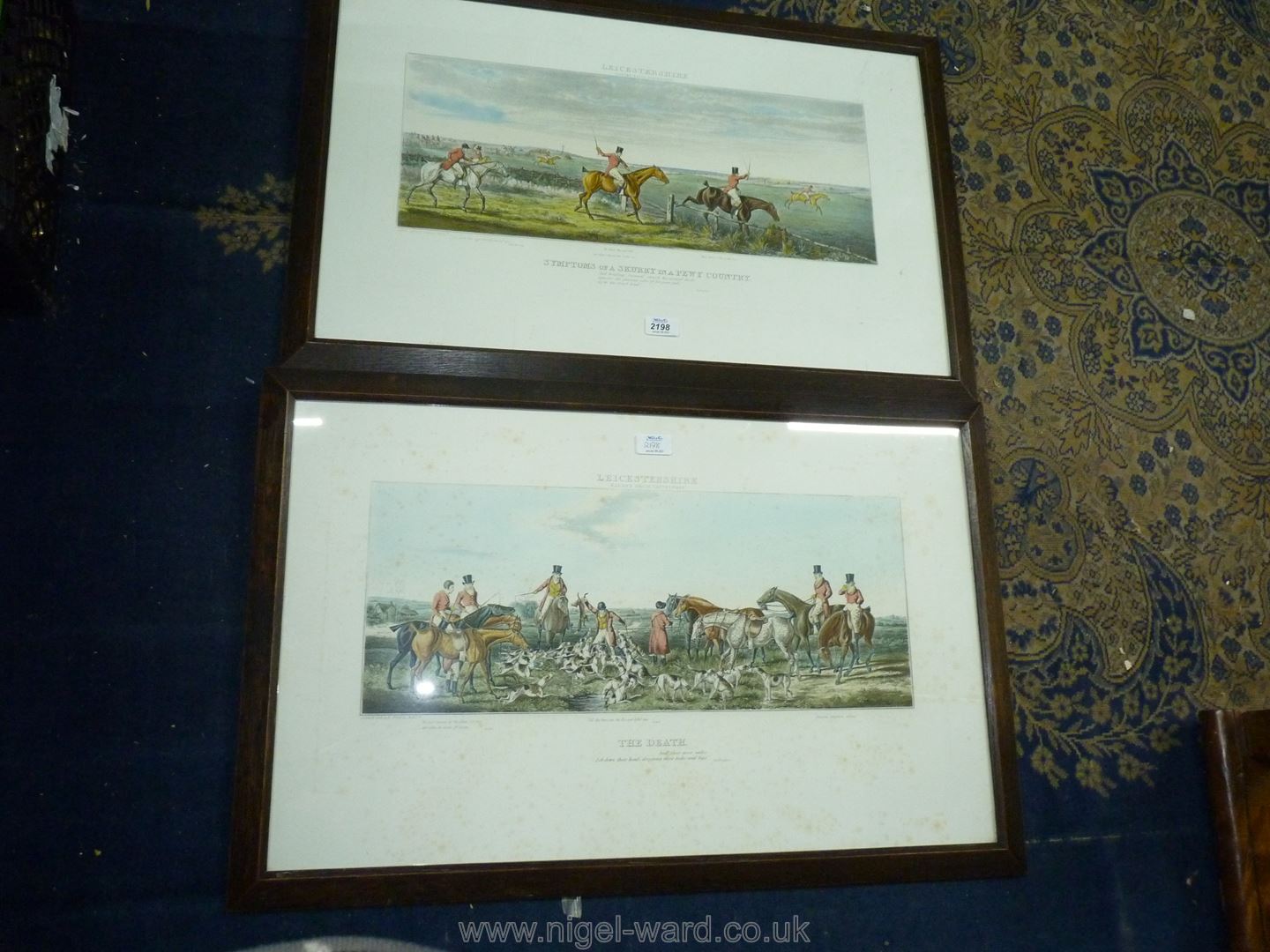 A pair of oak framed hand coloured aquatints of Leicestershire hunting scenes by Sir John Dean Paul. - Image 2 of 7