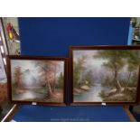 Two modern Oil on canvas depicting Woodland River Scenes.