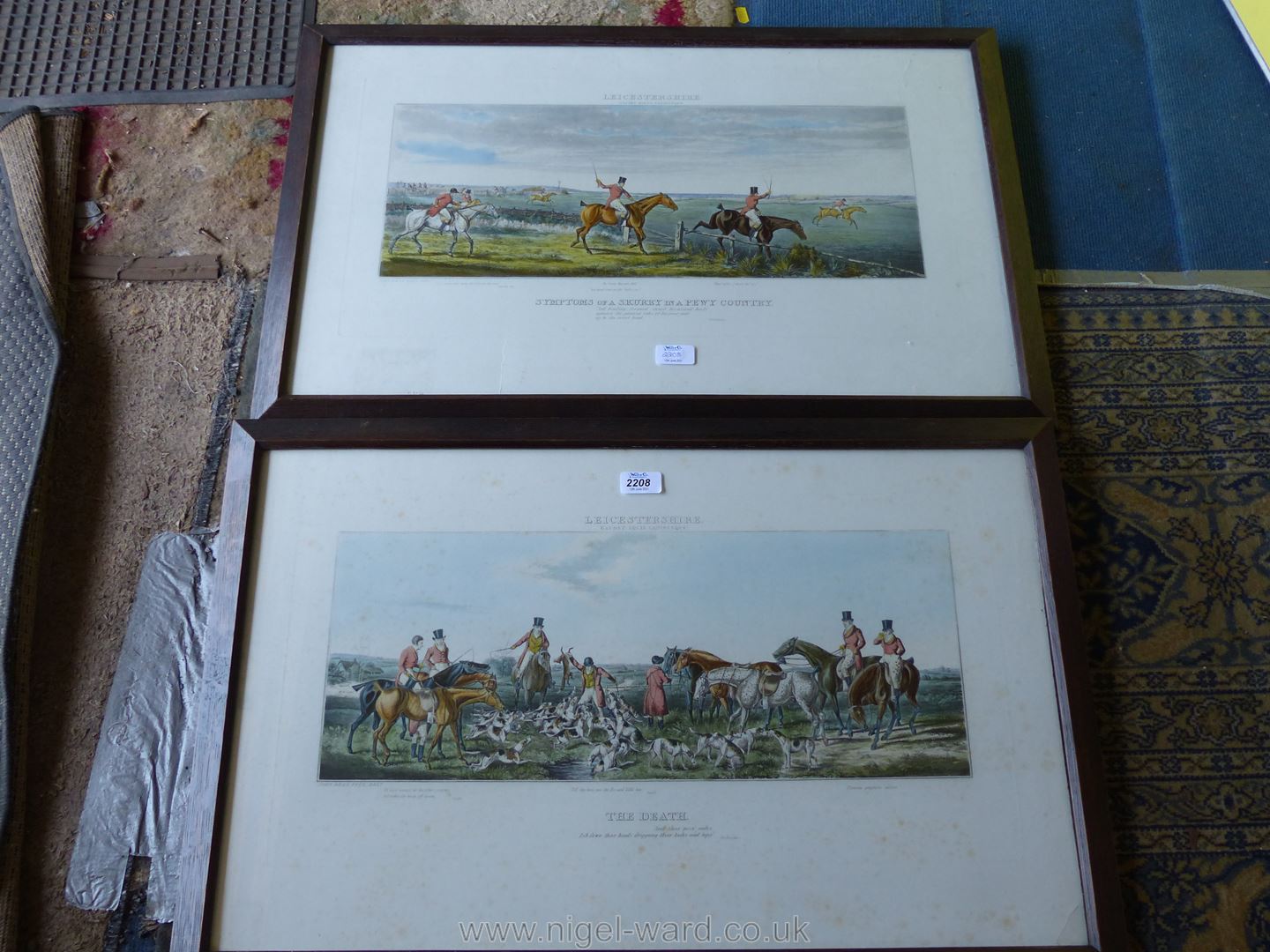 A pair of oak framed hand coloured aquatints of Leicestershire hunting scenes by Sir John Dean Paul. - Image 6 of 7