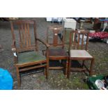 3 x odd wooden dining chairs including one carver