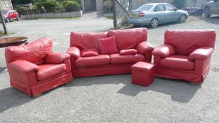 Red leather sofa and two armchairs