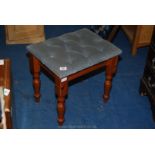 Button upholstered top pine dressing table stool.