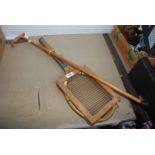 Blue Eagle tennis racquet in press and walking stick