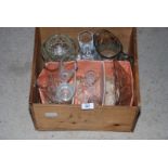 Box of drinking glasses, water jug etc.