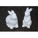 2 x white pottery rabbits,