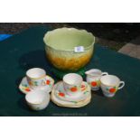 Jardiniere and Longton Staffordshire part teaset decorated with oranges and lemons