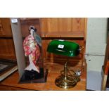 Bankers lamp and a figure of a Geisha girl