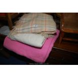 Large Witney pink blanket and fringed checked car rug.