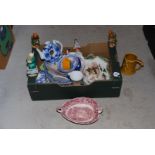 Box of various china including Masons, figurines etc.