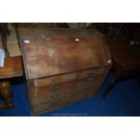 Writing bureau with two short over three long drawers, for restoration.