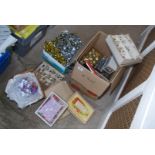 Box of various Christmas decorations and lights