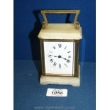 A French made brass and marble case Carriage clock, with key, a/f., 4 1/4" tall.