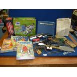 A quantity of children's miscellanea including Rupert Bear annuals, Subbuteo game,