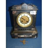 A slate and marble inlaid Mantle Clock by Goldstraw, Paris, the face with Arabic numerals,