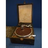 A leather cased 'Columbia' 78 record player, case a/f., 11 1/2" x 15" x 6".