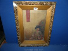 A framed Oil on canvas depicting Chinese doll, a/f.