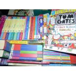 A box of children's books to include; a set of Harry Potter, Enid Blyton, Roald Dahl, Tom Gates,