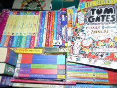 A box of children's books to include; a set of Harry Potter, Enid Blyton, Roald Dahl, Tom Gates,