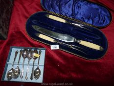 A boxed Coopers Bros. Sheffield part carving set and six teaspoons by Browns of Chester.