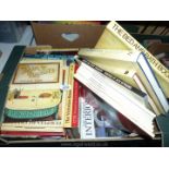A box of books including; The Victorian House, Victorian Staffordshire figures, Victoriana, etc.