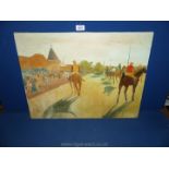 An unframed Oil on canvas Copy, Edgar Degas 'Racehorses before the stands'.