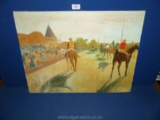 An unframed Oil on canvas Copy, Edgar Degas 'Racehorses before the stands'.