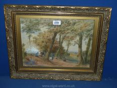 An ornate framed Watercolour titled verso 'Summer', signed lower right M.C.