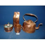 A small quantity of copper to include; a teapot, wall posies and tankard.