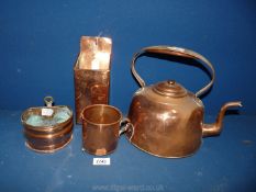 A small quantity of copper to include; a teapot, wall posies and tankard.
