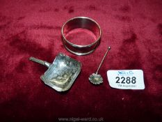 A silver napkin ring, Birmingham 1924, mark rubbed, plus Victorian silver caddy spoon,
