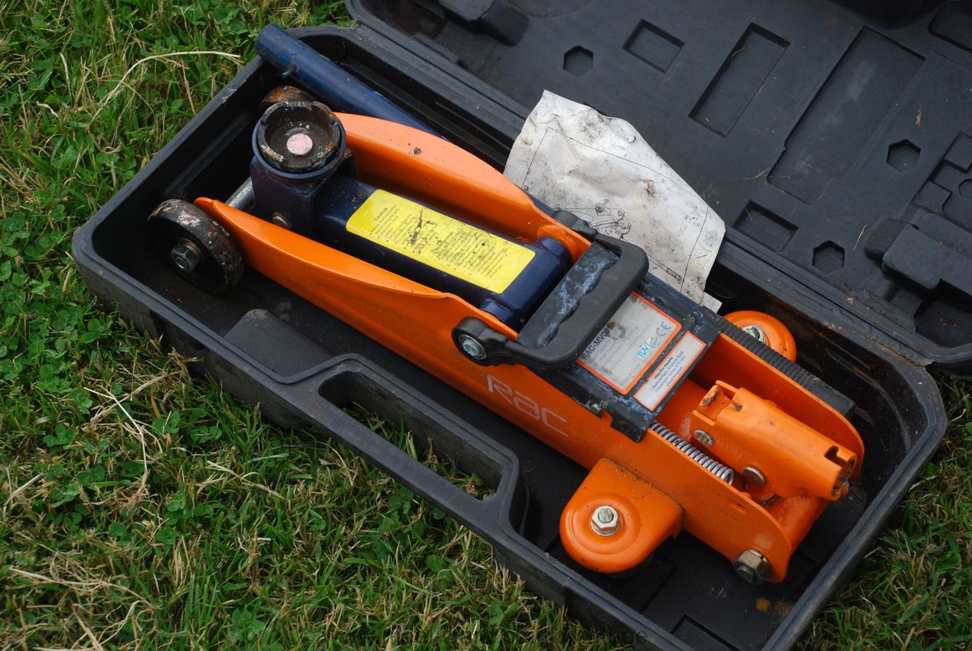 A cased RAC Trolley Jack.