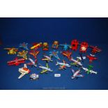 A quantity of toy aeroplanes including some clockwork, souvenir Matchbox,