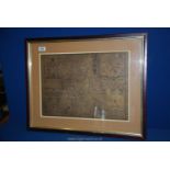 A framed copy of Map of Bedford after John Speed, 28" x 20".