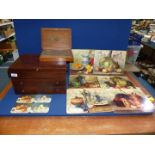 A quantity of miscellanea including small bag of leather items, wooden cutlery box,