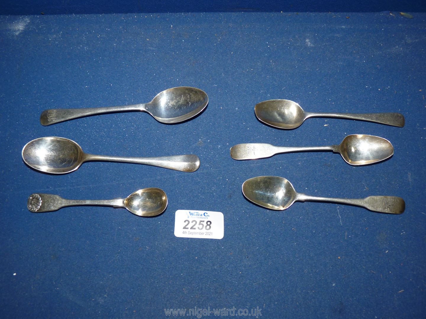 Six various Silver Teaspoons including Georgian Dublin silver,