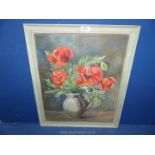 A framed, unsigned oil on board of a still life of a jug of flowers, 18 1/2'' x 22 1/2''.