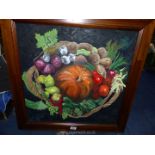 A large framed oil on boards of a still life of a basket of fruit, signed lower right Stan, May '95,