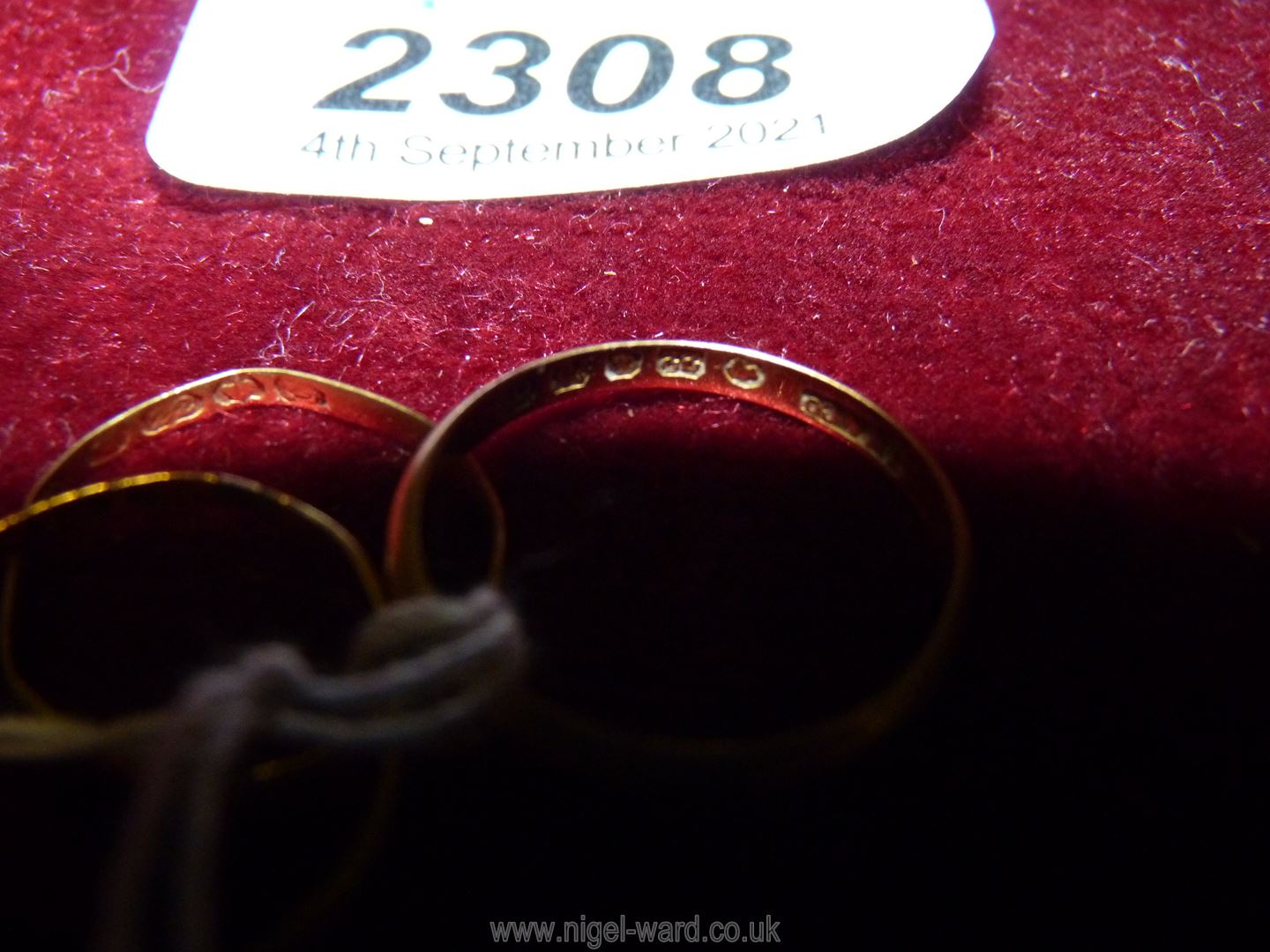 Three thin 22 ct. gold wedding Bands, mis-shaped, one being by JW & Co. - Image 2 of 2