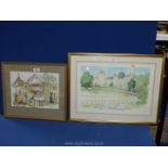 A framed and mounted Ink wash of a house and garden with montage of interior scenes, unsigned,
