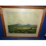 A wooden framed print of 'Sun Lit Valley - Donegal' by J.H Craig, 26'' x 22''.