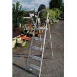 Four rung pair of aluminium step ladders.