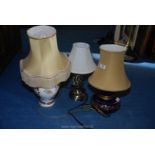 Three various table lamps.