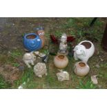 Garden ornaments including concrete gnome, resin figures, solar powered Poppies etc.
