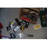 Box of hand tools, battery drill, extension lead, mole grips etc.