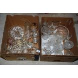 Two boxes of vases, various drinking glasses etc.