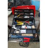 Plastic cantilever toolbox and contents, lid a/f.