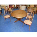 Ercol pull out dining table 65 1/2" fully extended x 45" wide on single pedestal base with four