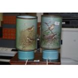 Pair of pottery table lamps with birds to shade.
