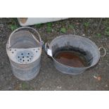 Galvanized mop bucket and small tin bath.